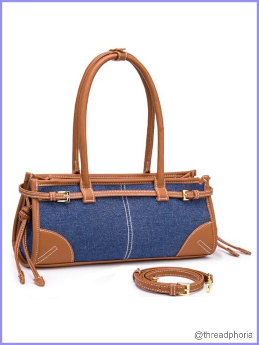 Faux Leather Denim Crossbody Shoulder Bag Baguette Handbag